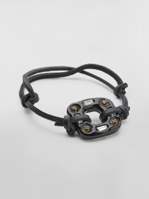 Marni LEATHER SPARKLE BRACELET WITH BLACK METAL ELEMENT AND BI-COLOURED BEADS