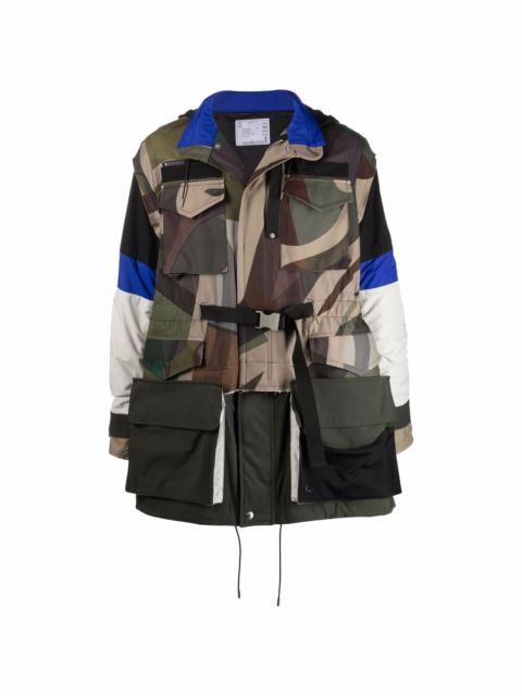 sacai camouflage-print hooded coat
