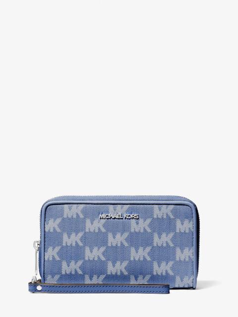 MICHAEL KORS Jet Set Travel Large Logo Jacquard Denim Smartphone Wristlet