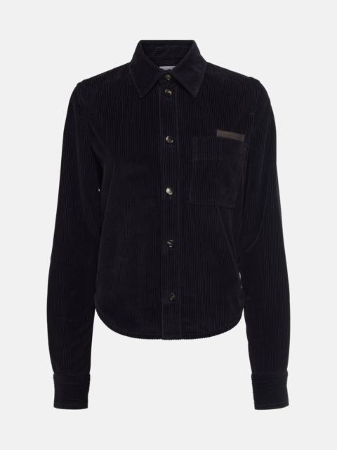 Leather-trimmed cotton corduroy shirt