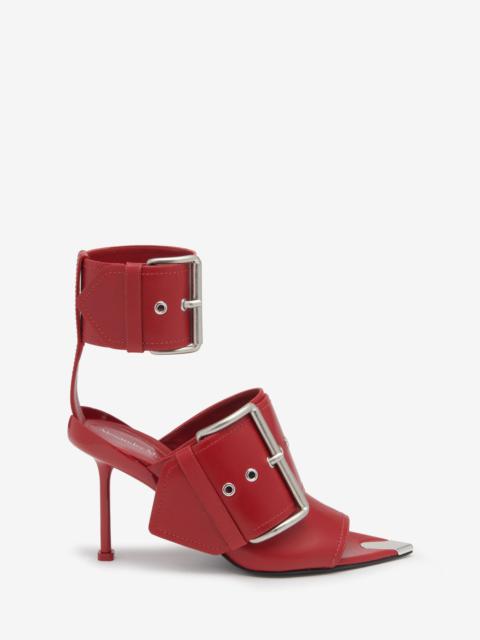 Alexander McQueen Women's Slash Buckle Sandal in Blood Red/silver