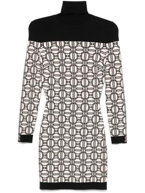ELISABETTA FRANCHI jacquard-logo roll-neck mini dress