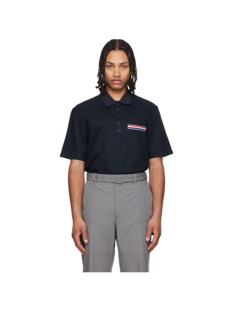 Thom Browne Navy Short Sleeve Pocket Polo RWB Embroidery Polo