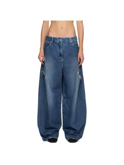 Simone Rocha Blue Embellished Wide Leg Puddle Jeans