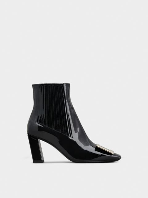 Belle Vivier Metal Buckle Chelsea Ankle Boots in Patent Leather