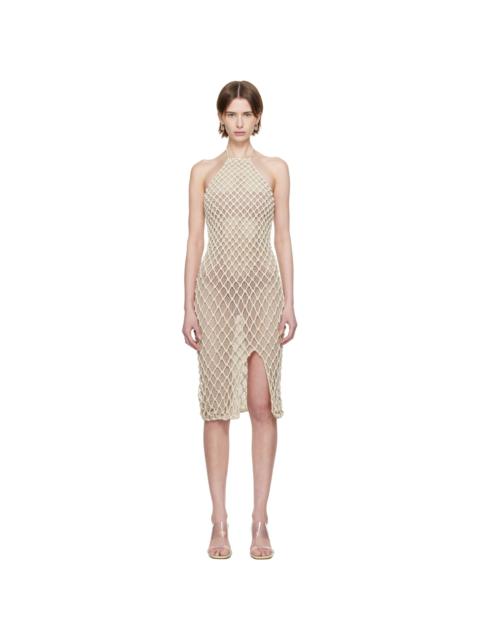 ISA BOULDER SSENSE Exclusive Beige High Halter Neck Midi Dress