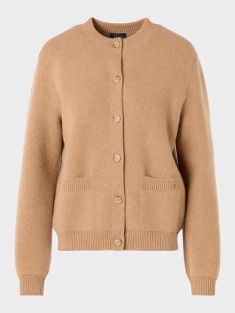 AKRIS Crewneck Cashmere Pique Knit Cardigan