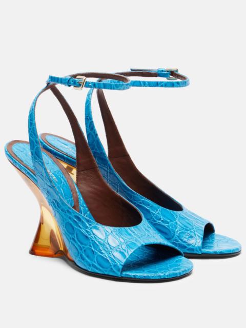Dries Van Noten Croc-effect leather wedge sandals