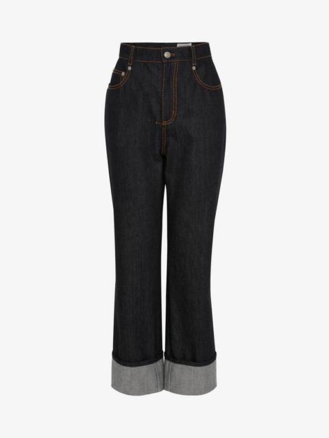 Alexander McQueen Women's High-waisted Turn-up Jeans in Dark Navy