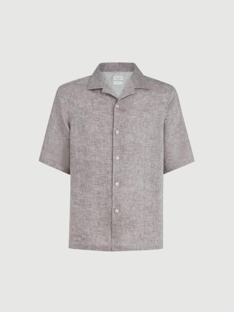 Brunello Cucinelli Linen easy fit short sleeve shirt with camp collar