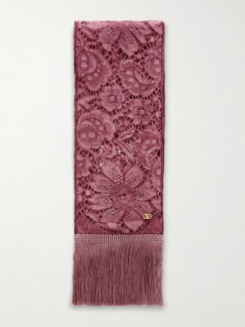 Valentino Embroidered Fringed Silk Crocheted Scarf