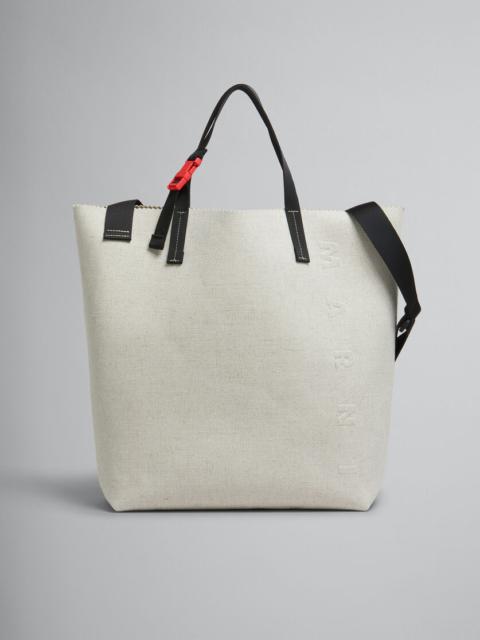 Marni WHITE CANVAS TRIBECA SHOPPER WITH RAISED MARNI LOGO