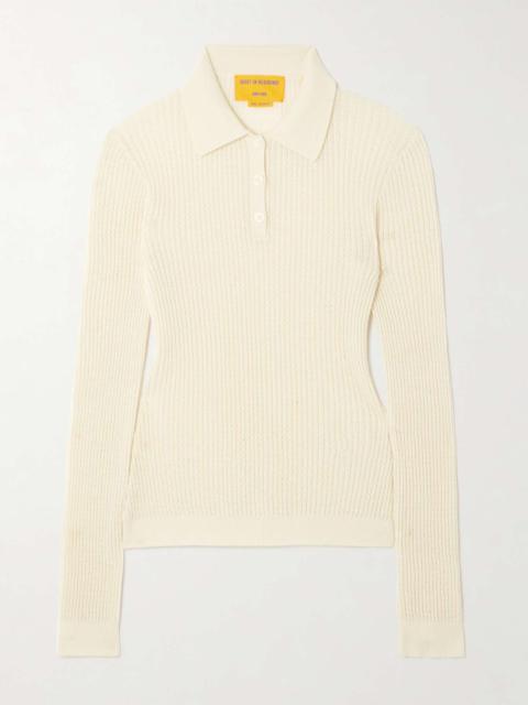 GUEST IN RESIDENCE Cropped ribbed-knit cashmere polo top Cream