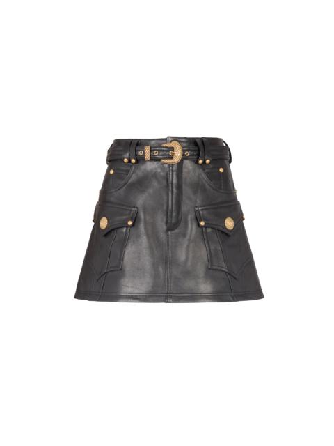 Balmain Western leather A-line skirt