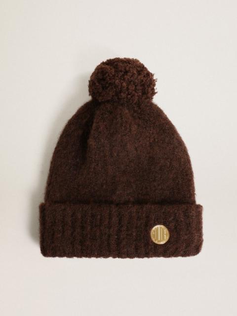 Golden Goose Coffee-colored wool beanie with pompom