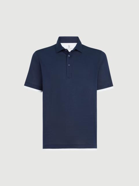 Brunello Cucinelli 실크와 코튼 저지 셔츠 스타일 칼라 polo 가짜 층