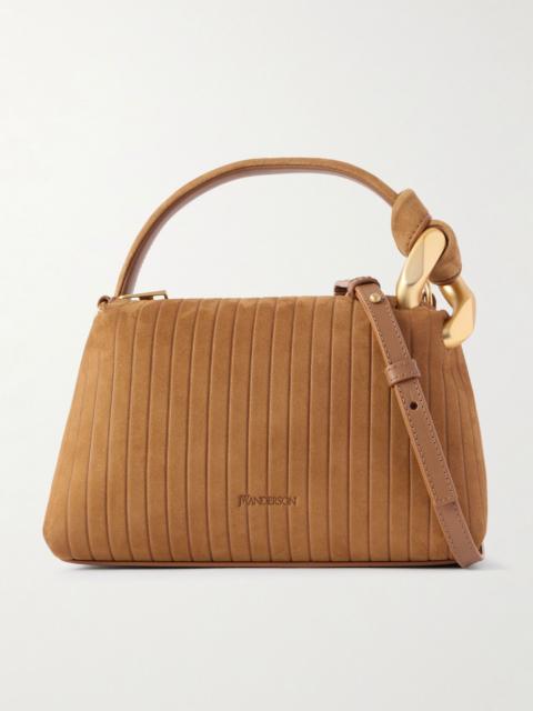 JW Anderson JWA Corner small chain-embellished ribbed nubuck shoulder bag Camel