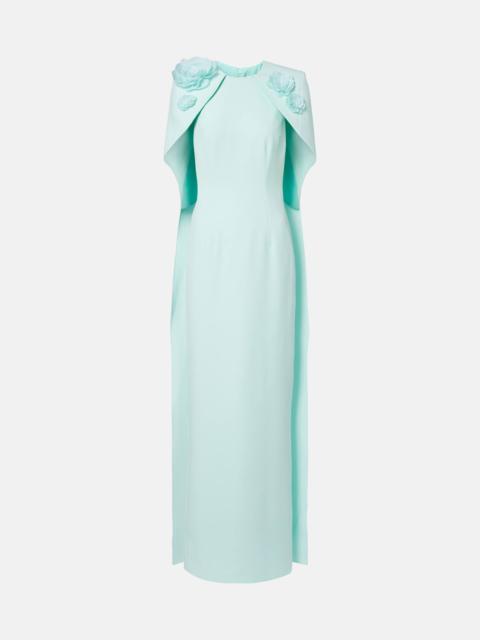 Safiyaa Lennox floral-appliqué caped crêpe gown