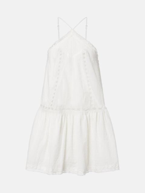 Poupette St Barth Nora lace-trimmed halterneck cotton minidress