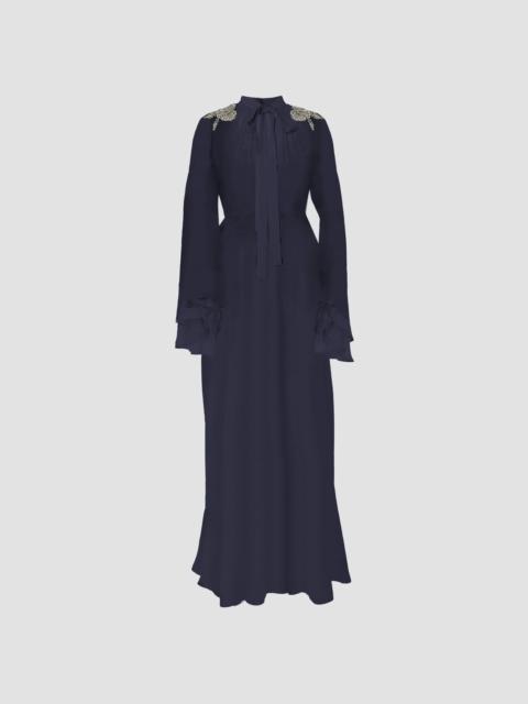 Erdem EMBROIDERED CREPONNE LONG SLEEVE GOWN