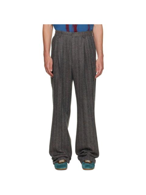 Dries Van Noten Gray Straight-Leg Wool Trousers