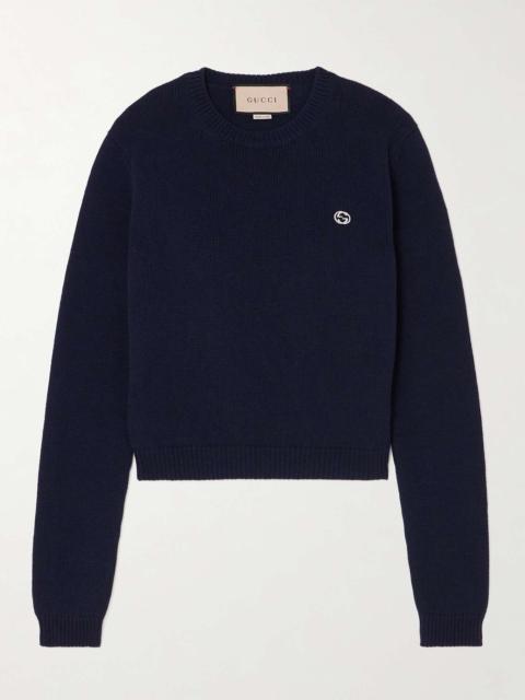 GUCCI Cropped embroidered wool and cashmere-blend sweater