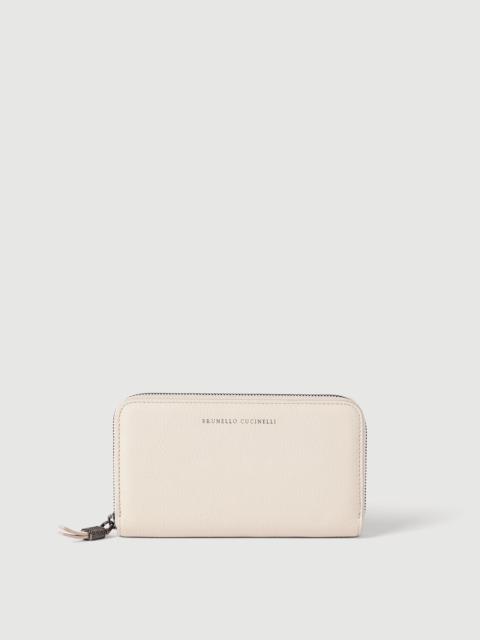 Brunello Cucinelli Grained calfskin wallet with shiny zipper pull