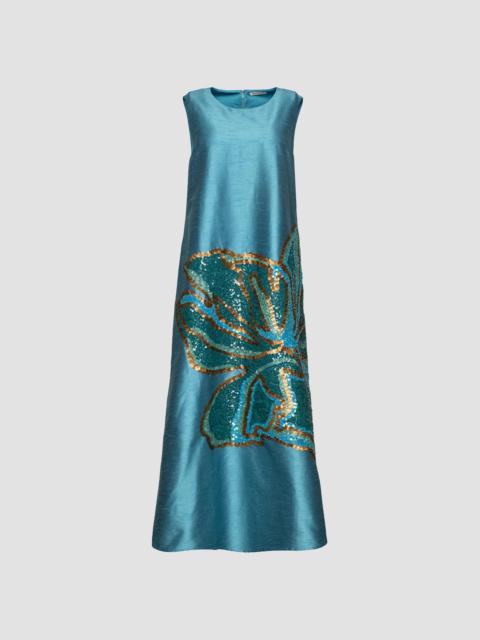 FRANCES VALENTINE Women's Alice Satin Sequin-Embellished Floral A-Line Midi Dress - Teal