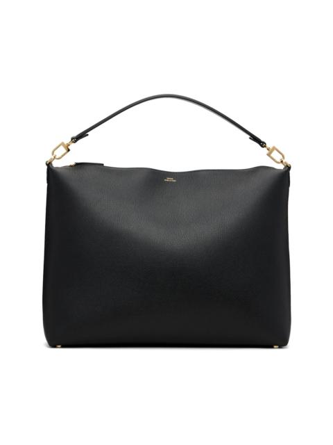 Black Medium Bevel Grained-Leather Bag