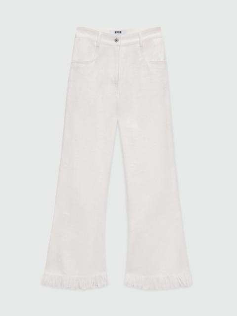 MSGM White frayed raw cotton flare Capri trousers.