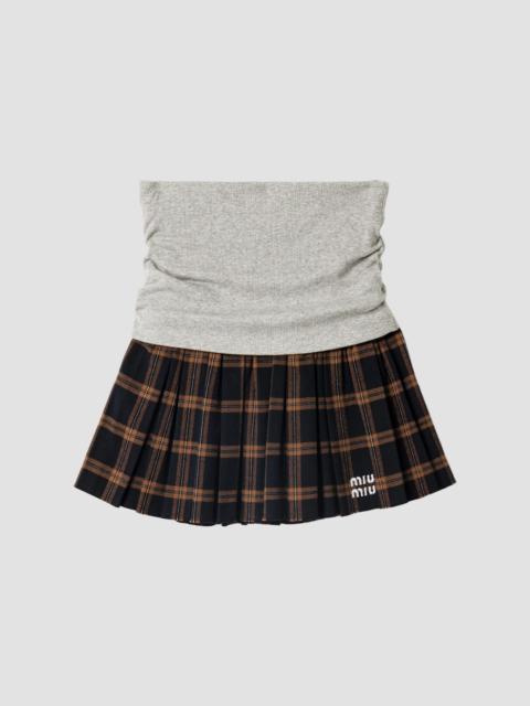 Miu Miu Women's Ribbed Knit and Checked Flannel Skirt - Grey