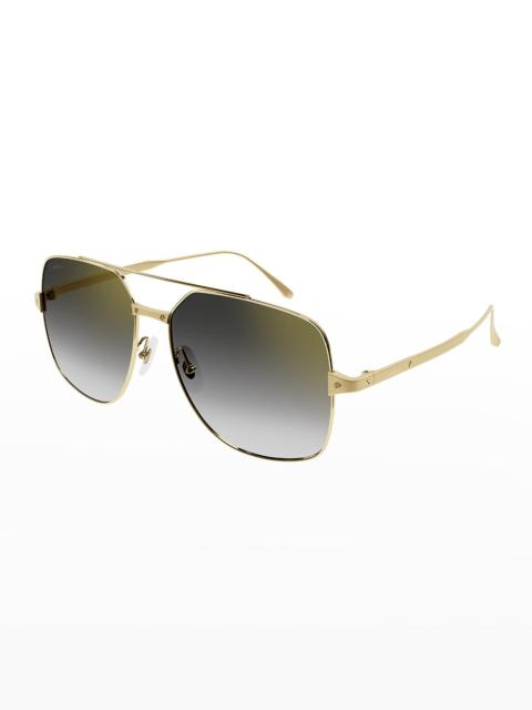 Cartier Rectangle Metal Aviator Sunglasses