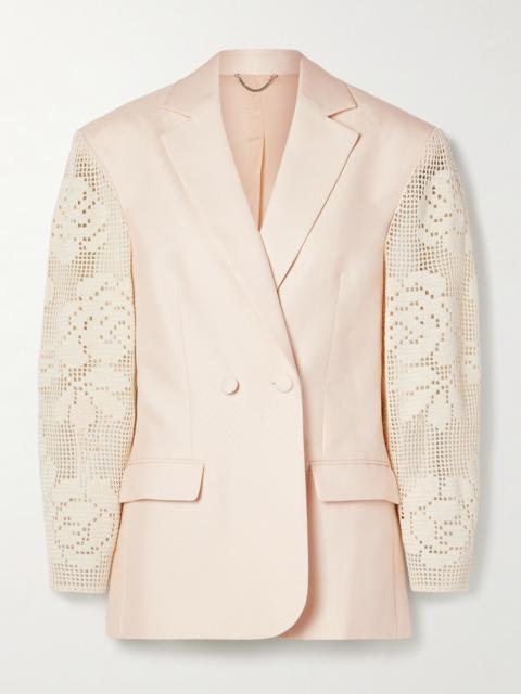MAGDA BUTRYM Double-breasted Crocheted Cotton-trimmed Grain De Poudre Silk Blazer