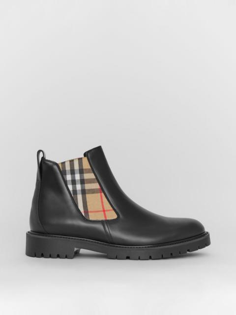 Burberry Vintage Check Detail Leather Chelsea Boots
