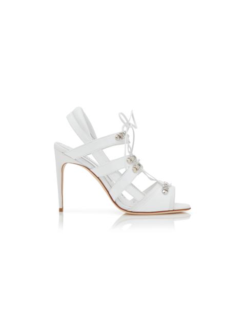 White Nappa Leather Lace-Up Slingback Sandals