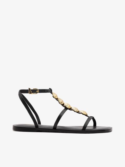 Larroudé Coquile Flat Sandal Black Leather