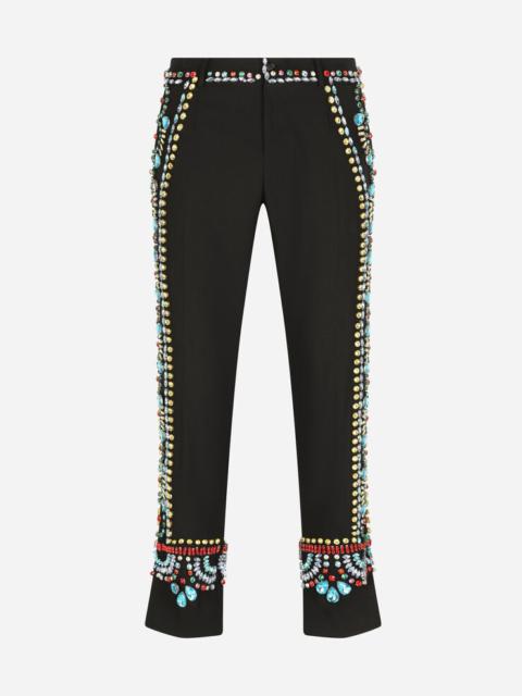Dolce & Gabbana Stretch wool pants with crystal embellishment