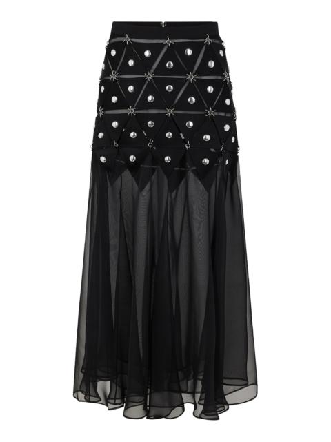 rabanne Studded Cutout Mesh Midi Skirt black