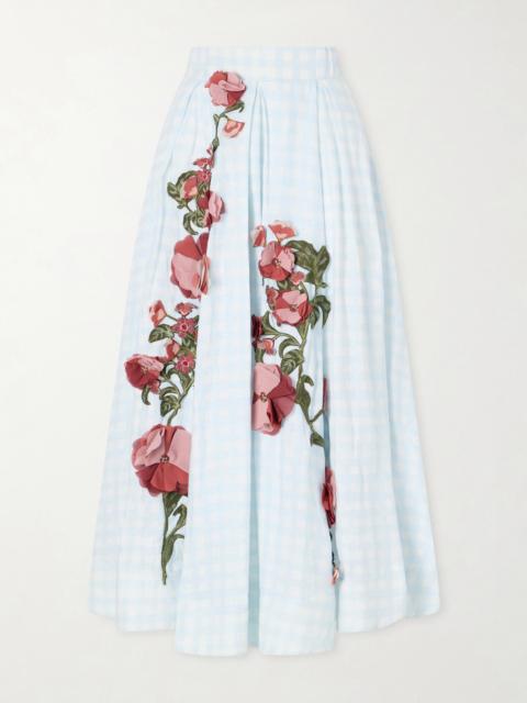 Agua by Agua Bendita Delta Floral-appliqué Checked Linen Maxi Skirt