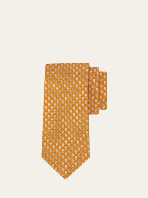 FERRAGAMO Men's Sailboat Micro-Print Tie