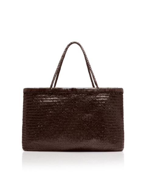 ST. AGNI Wide Bagu Woven Leather Tote Bag brown