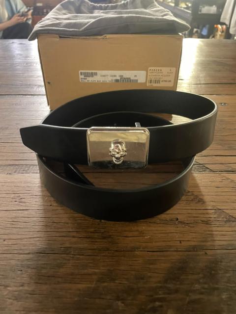Alexander McQueen Alexander McQueen Black Embossed Silver Skull Leather Belt