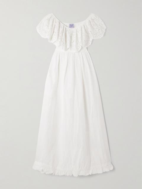 Thierry Colson Milos Ruffled Broderie Anglaise Linen And Cotton-blend Maxi Dress