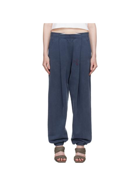 alexanderwang.t Navy Logo Waistband Pleated Sweatpants