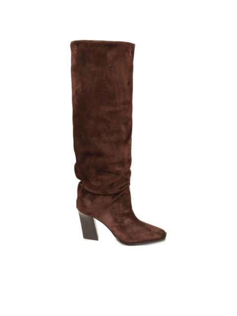 JIMMY CHOO 85mm square-toe suede knee-high boots