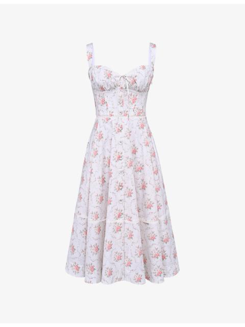 House of CB Chiarina Ruched Stretch-Cotton Midi Dress
