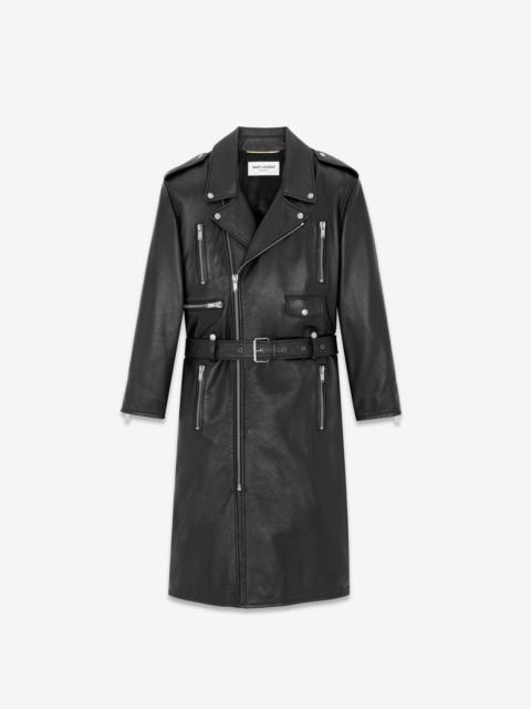SAINT LAURENT long motorcycle jacket in drummed lambskin