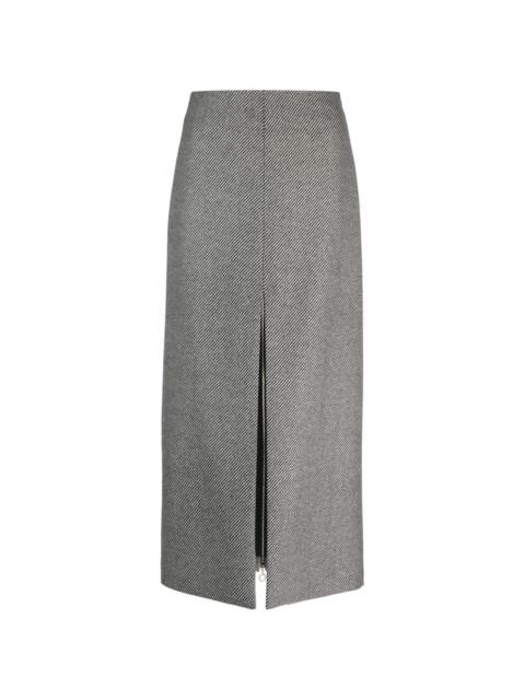 stripe-pattern virgin wool midi skirt