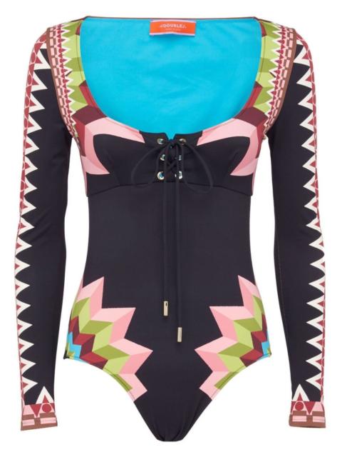 La DoubleJ Sunset geometric-print one-piece