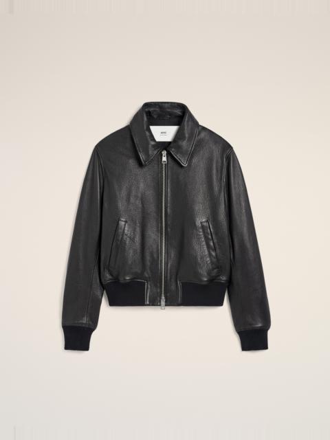 AMI Paris BLACK LEATHER ZIPPED JACKET